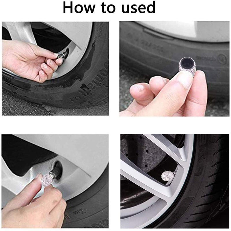 DBlosp Valve Stem Caps, 4 Pack Handmade Crystal Rhinestone Universal Car Tire Valve Caps Chrome,Attractive Dustproof Bling Car Accessories - White - Image 4